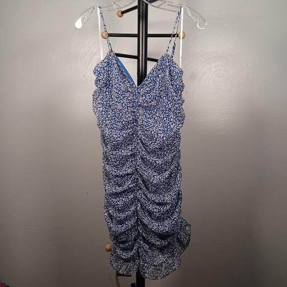 Lulus Walk The Walk Blue Ruched Dress Size L - Picture 2 of 3